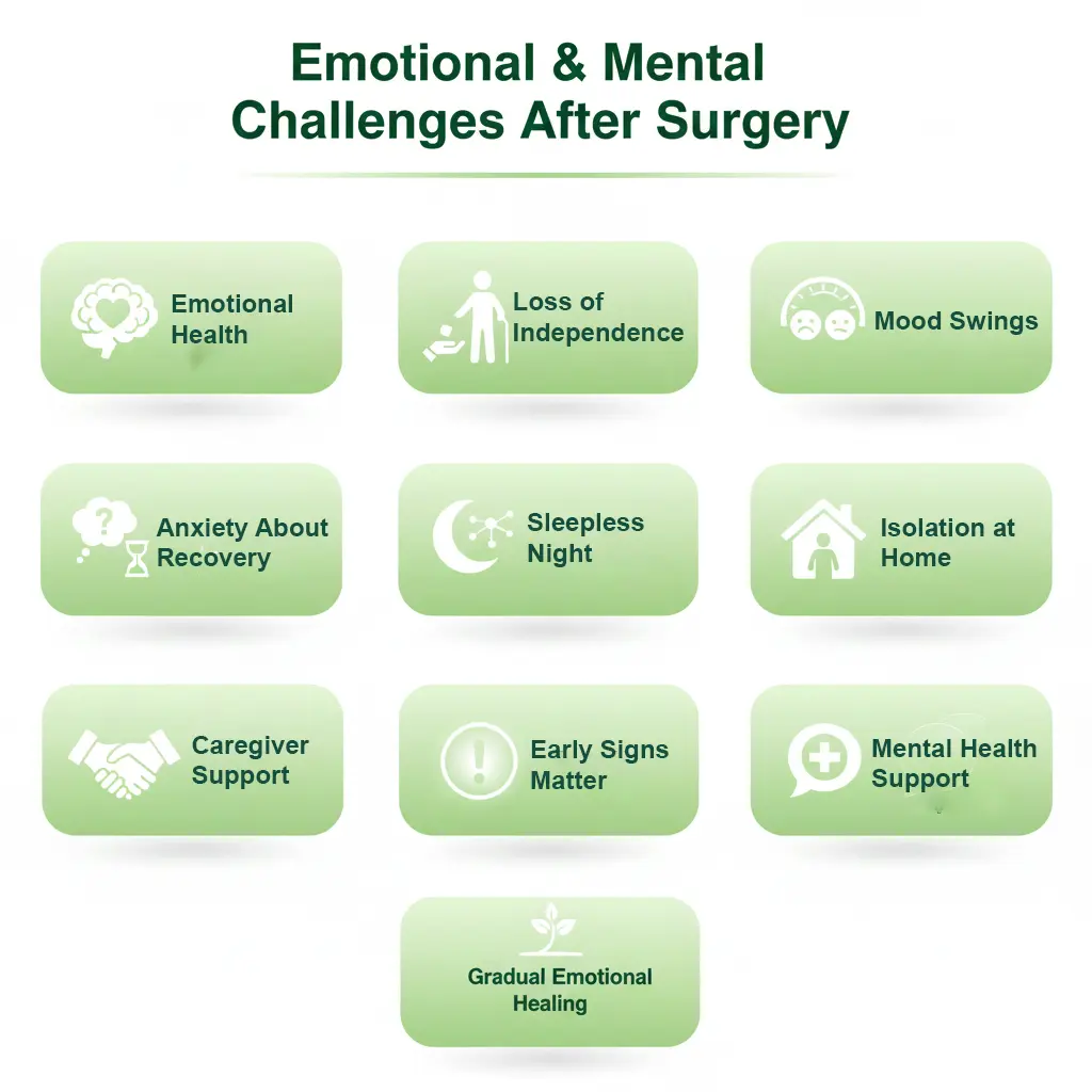 Patient coping with emotional and mental challenges and physical limitations after surgery.