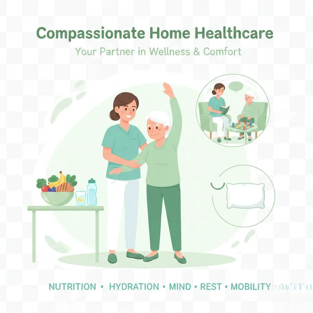 Nurse supporting nutrition and mental health in skilled nursing in home care