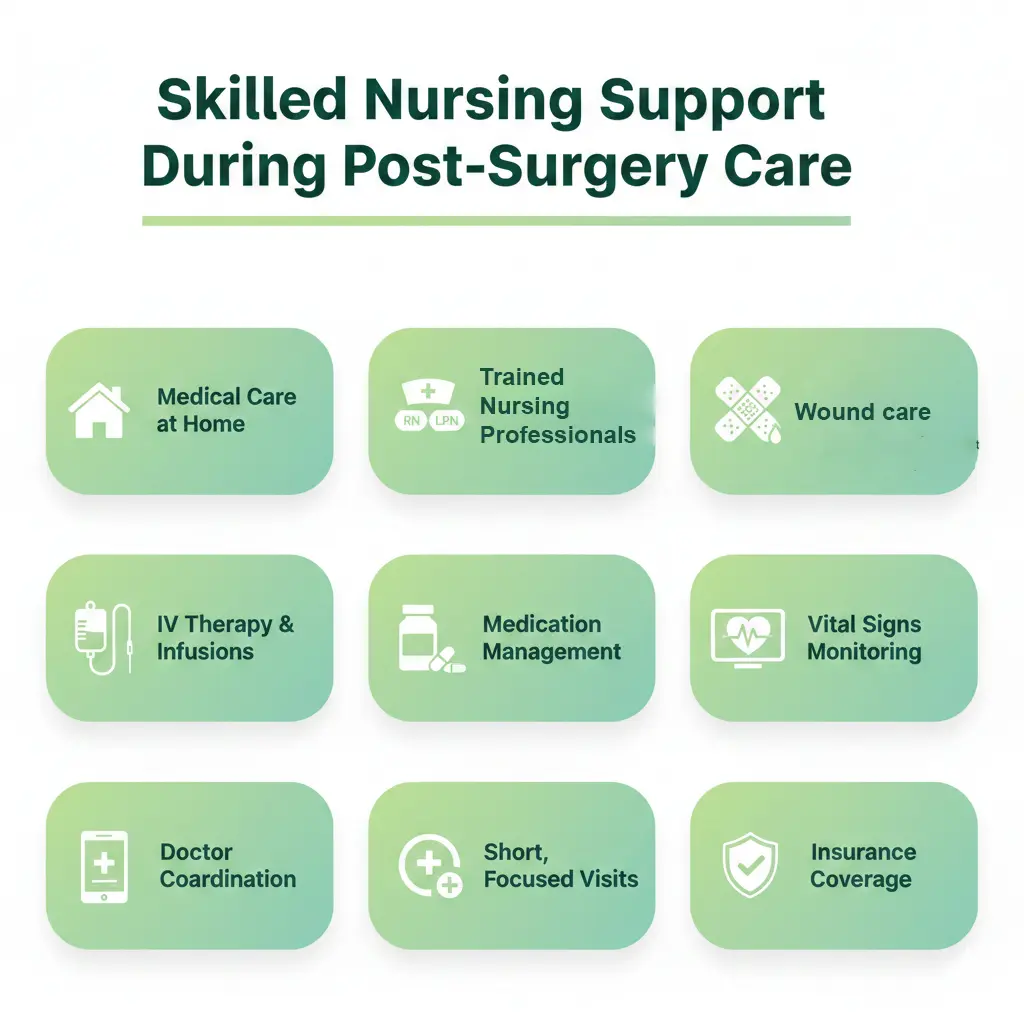 Nurse assisting a patient with physical limitations during post surgery care.