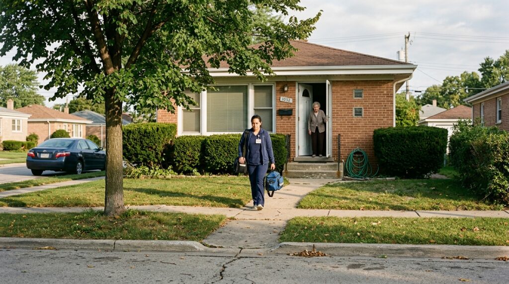 Family reviewing a checklist to choose a home health agency in Palos Heights, IL