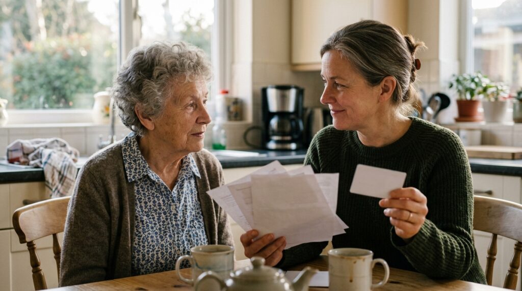 Alt text: Family near Chicago checking Humana Medicare Advantage coverage for home health care