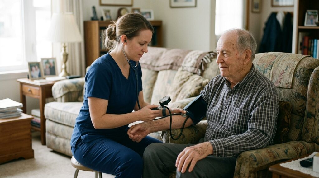 Home health nurse providing skilled nursing care covered under a Medicare Advantage plan
