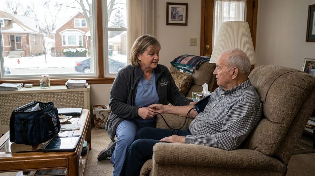 Choice Care Home Health nurse providing in-home skilled care in Illinois. Home Health Care Cost in Illinois